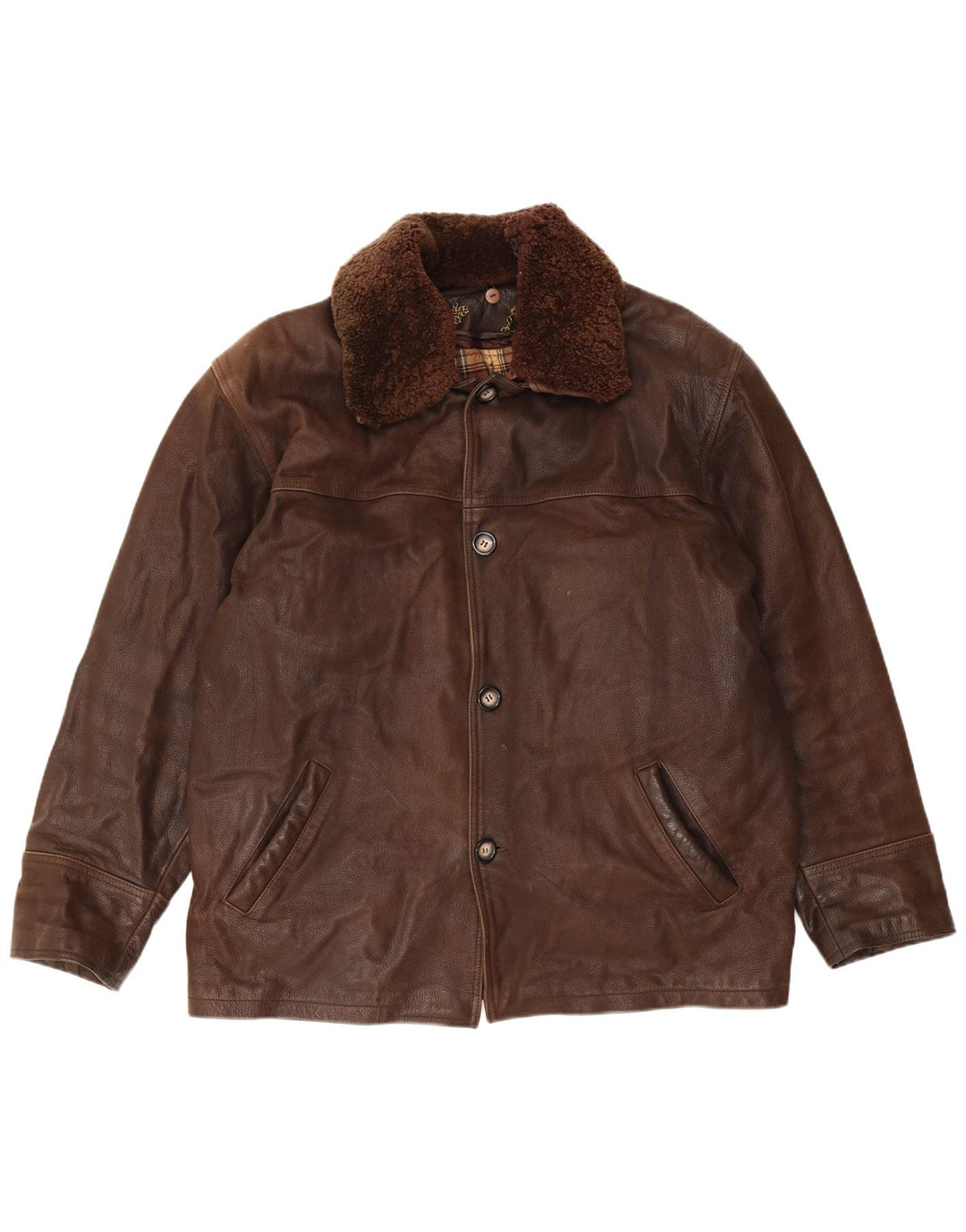 VINTAGE Herre Læderjakke UK 40 Stor Brun Læder