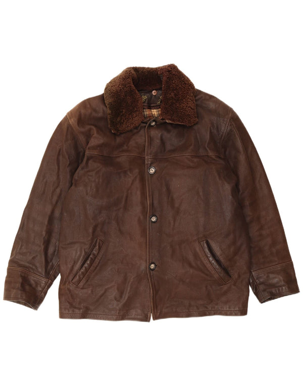 VINTAGE Herre Læderjakke UK 40 Stor Brun Læder