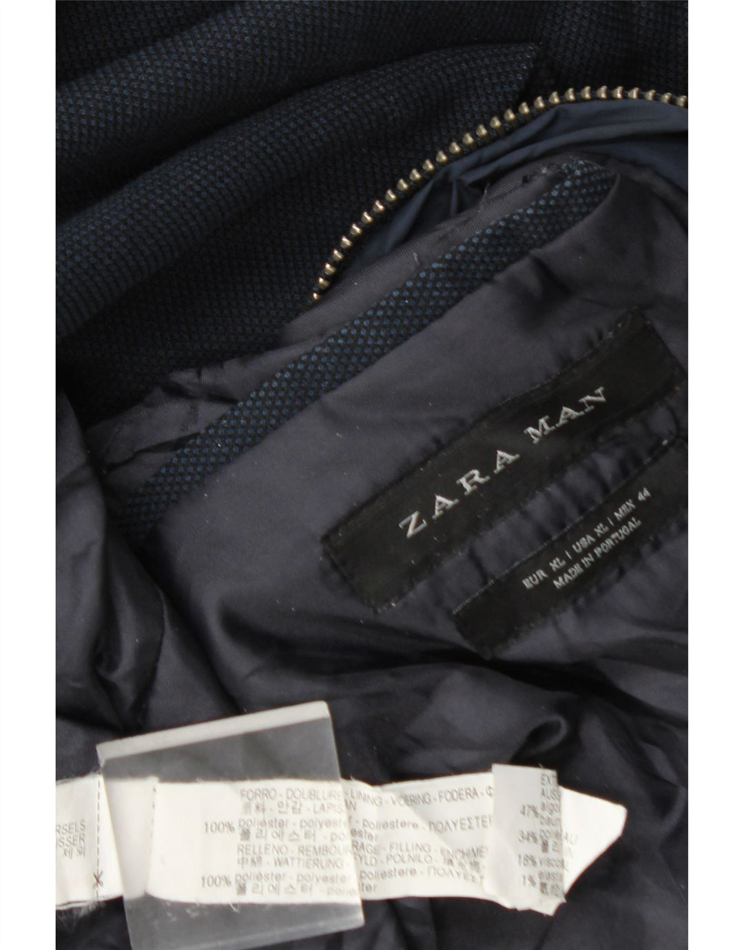 Zara Herre Bomber Jacket UK 42 XL Navy Blue Ternet polyester
