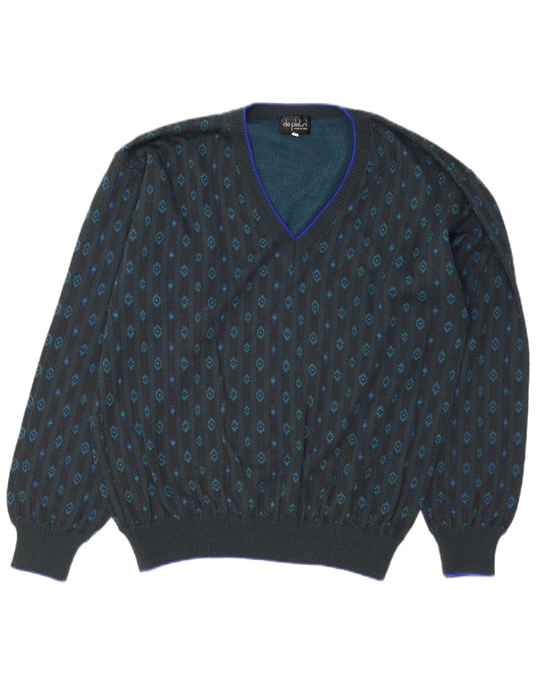 De Pietri Herre V-hals sweater IT 50 Medium Grå Geometrisk Bomuld