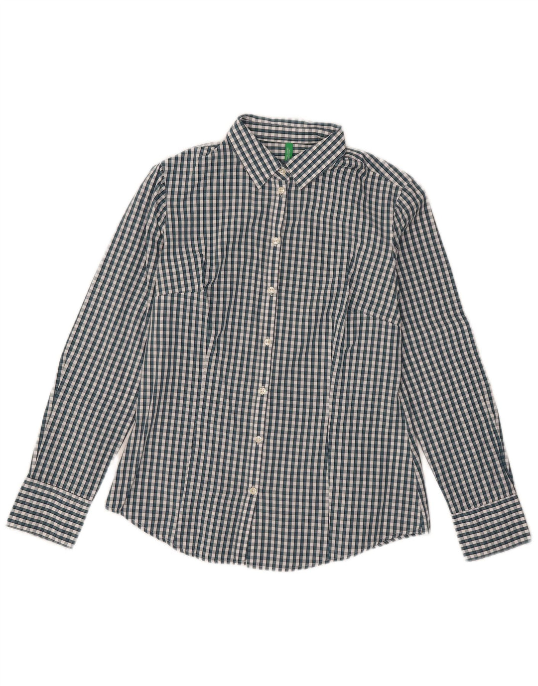Benetton Dameskjorte UK 12 Mellemgrøn Gingham Bomuld