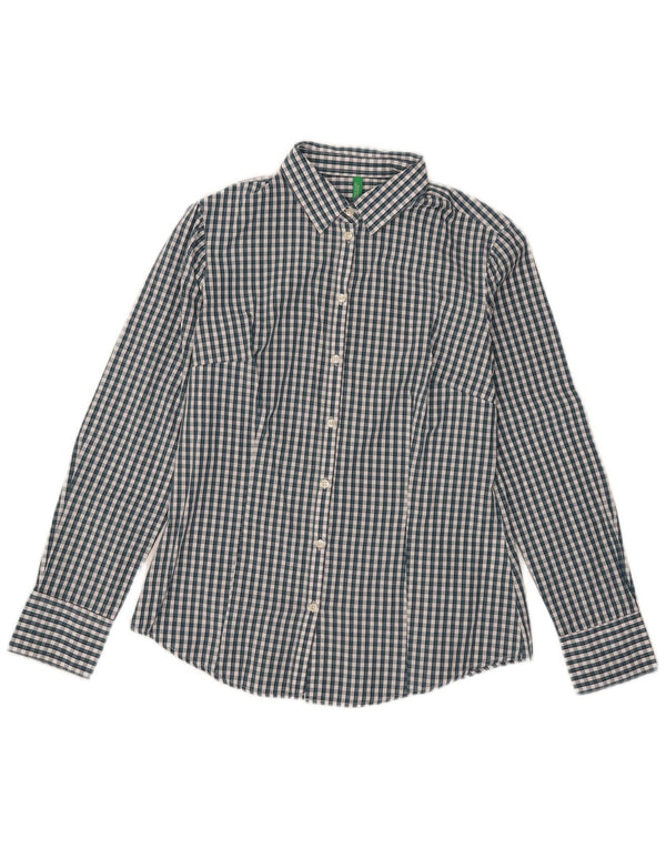 Benetton Dameskjorte UK 12 Mellemgrøn Gingham Bomuld