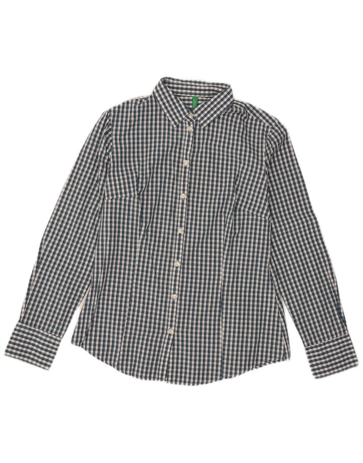 Benetton Dameskjorte UK 12 Mellemgrøn Gingham Bomuld