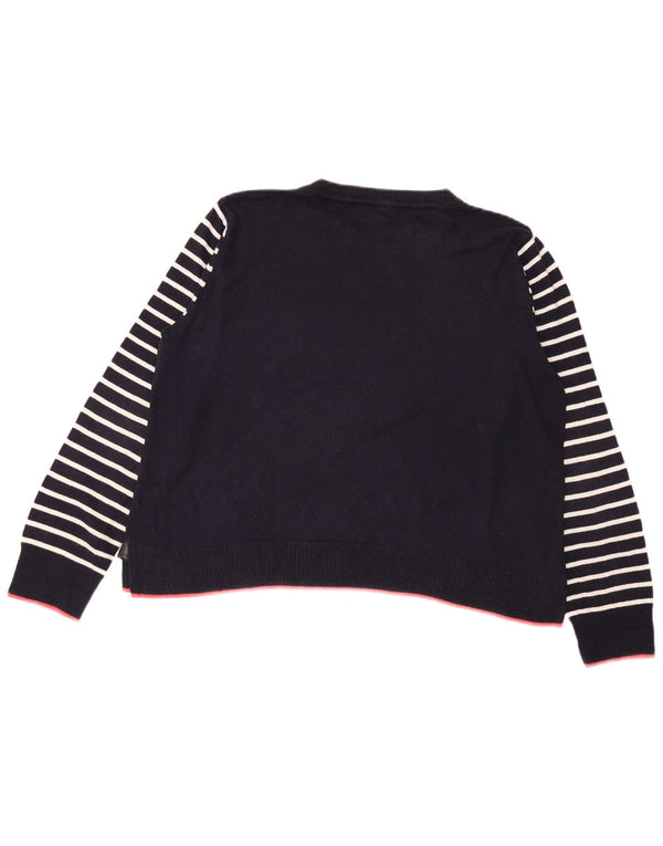 Oasis Dame Grafisk Crew Neck Jumper Sweater UK 16 Stor Marineblå Stribet
