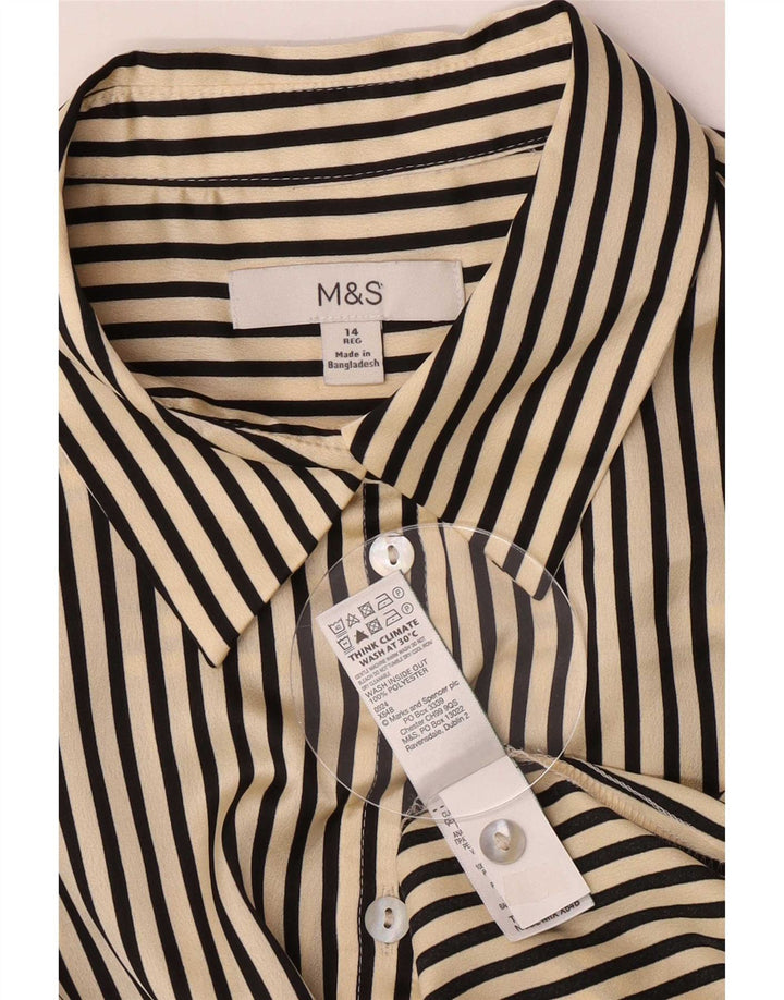 Marks & Spencer Dameskjorte UK 14 Large Beige Pinstripe Polyester