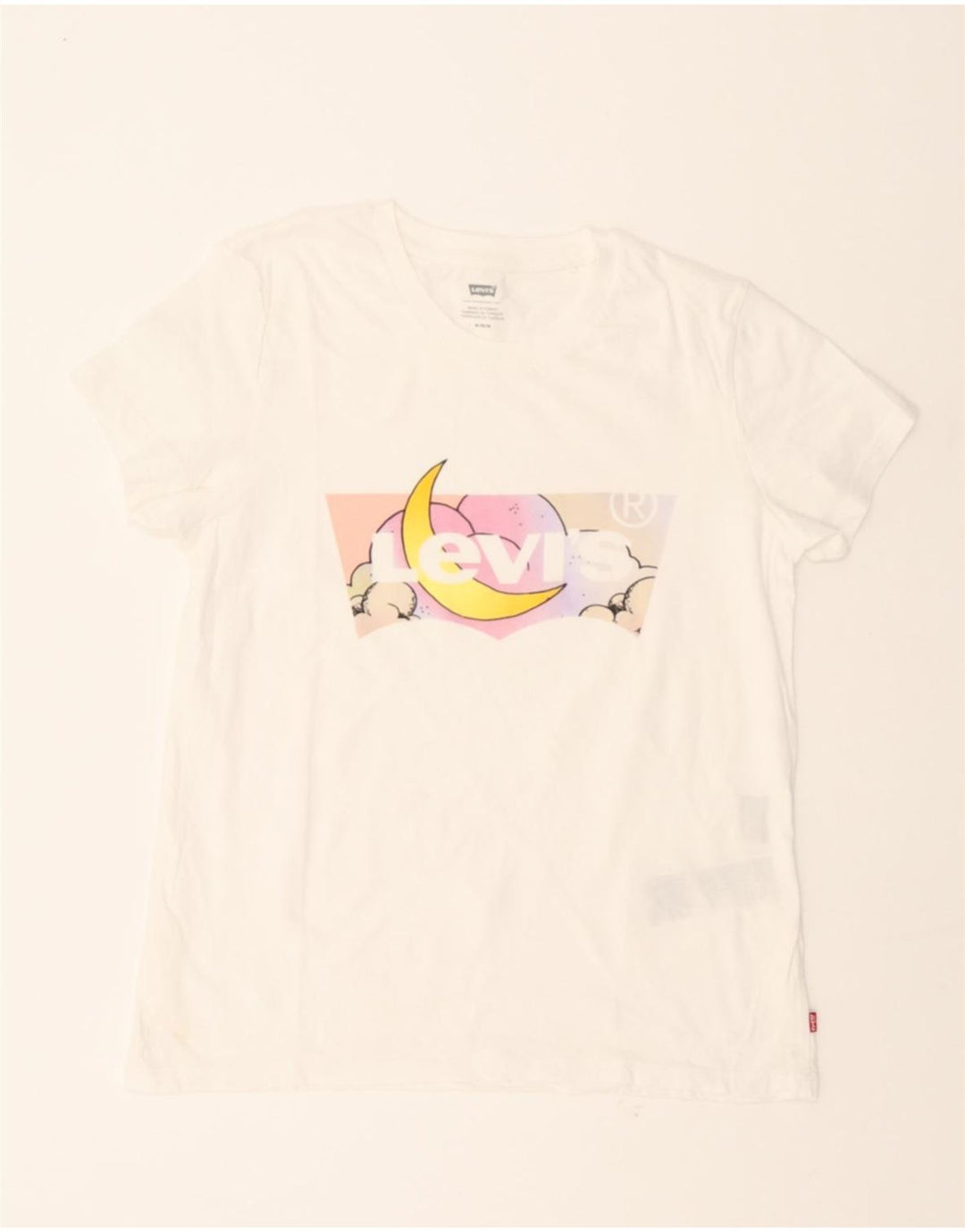 LEVI'S Womens Graphic T-Shirt Top UK 12 Medium White Cotton Vintage Levi's and Second-Hand Levi's from Messina Hembry 