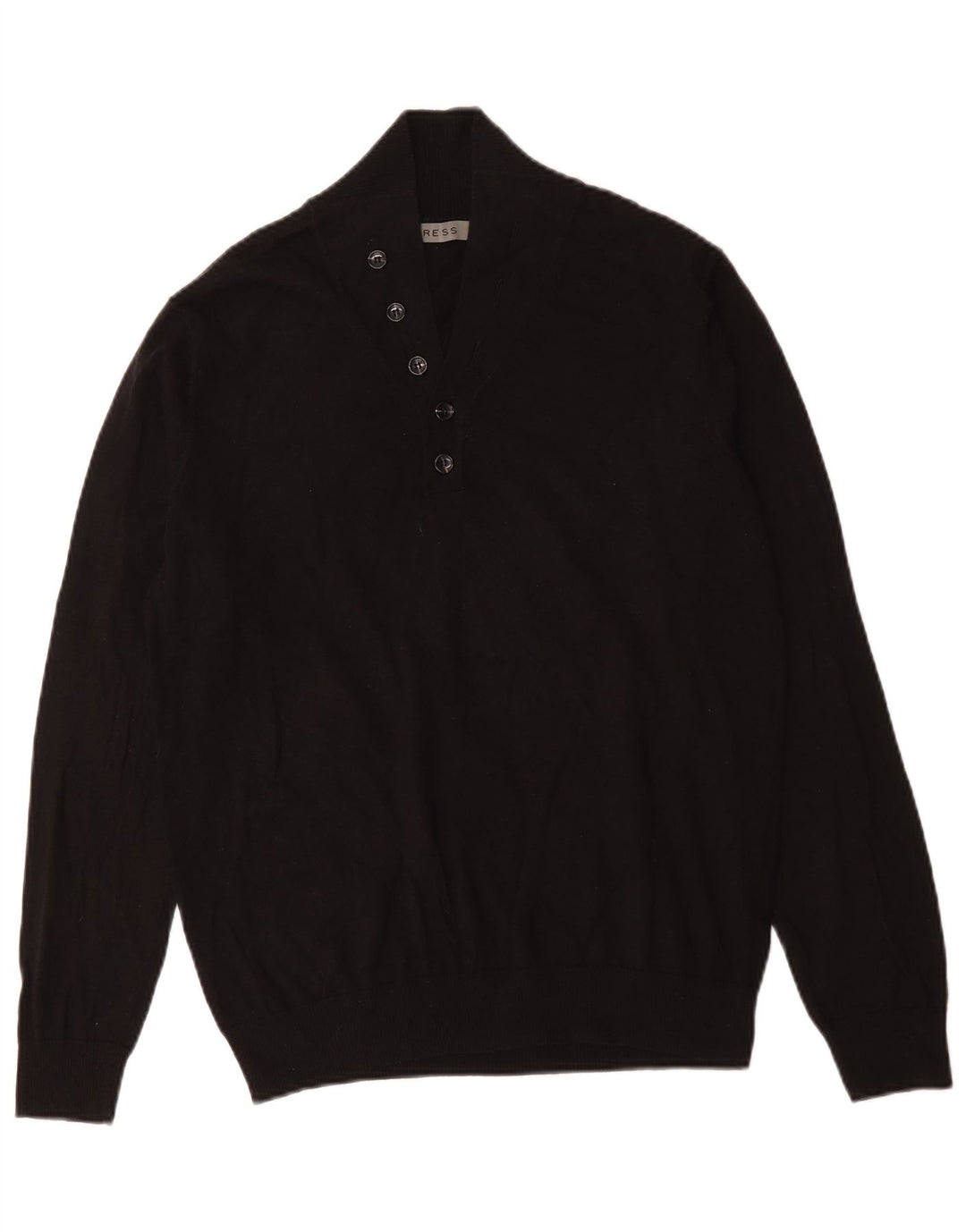 Reiss Herre Button Neck Jumper Sweater Stor Sort Bomuld