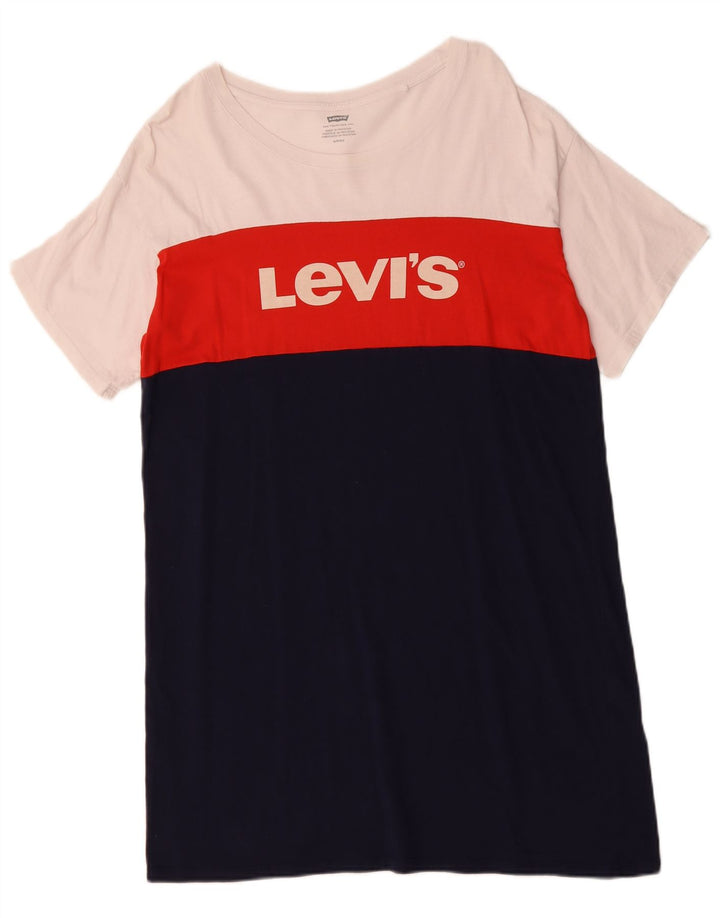 LEVI'S T-shirtkjole i overstørrelse til kvinder UK 10 Small Navy Blue Colourblock