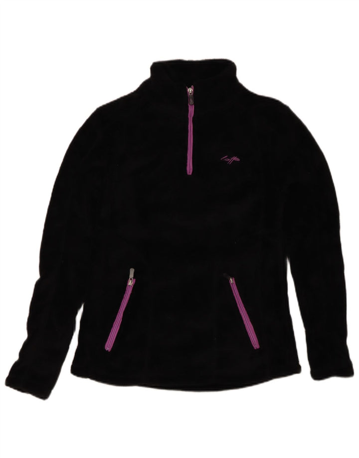 LOTTO Womens Zip Neck Fleece Jumper UK 14 Large Black Polyester