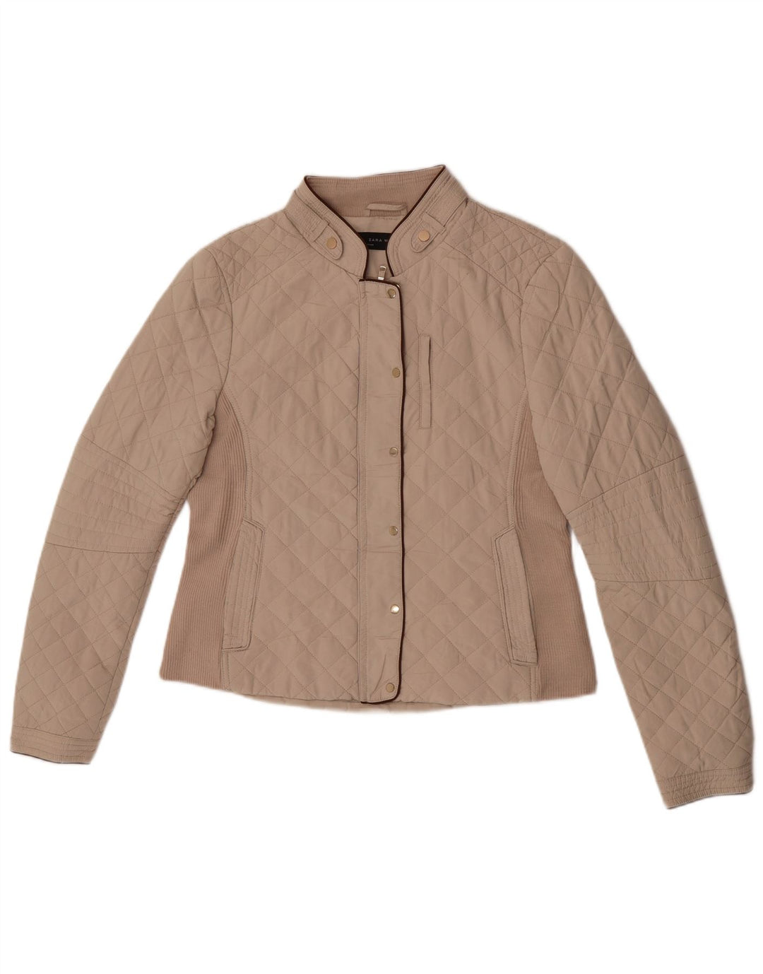 Zara Quiltet jakke til kvinder UK 14 Stor Beige Polyester