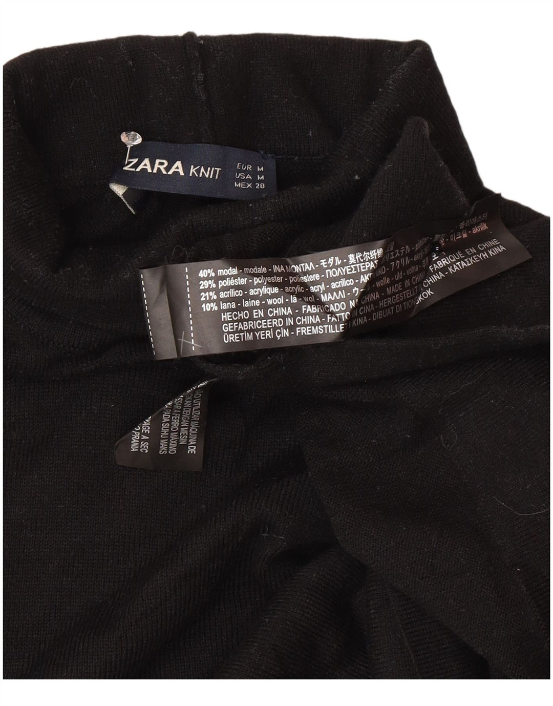 Zara Dame Rullehals Sweater UK 14 Medium Sort Modal