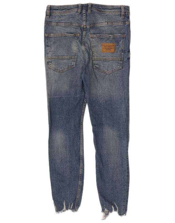Zara Herre Distressed Cropped Skinny Jeans EU 38 Small W30 L24 Blue Cotton