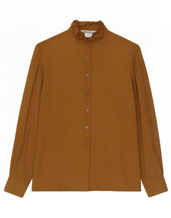 Pancaldi & B Dame Langærmet Bluse UK 12 Medium Brun Silke