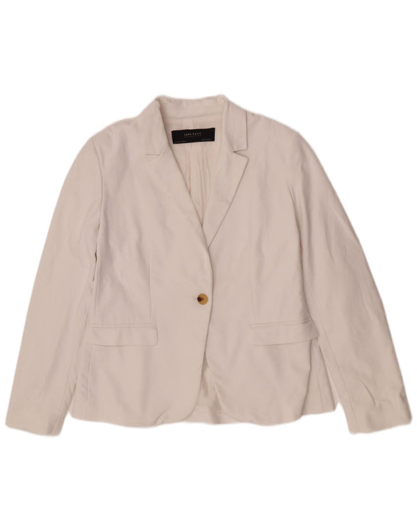 Zara Dame 1 Knap Blazer Jakke UK 14 Stor Hvid Bomuld