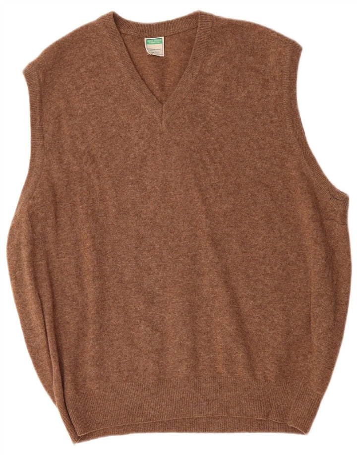 BENETTON Mens Vest Tank Top Medium Brown Wool