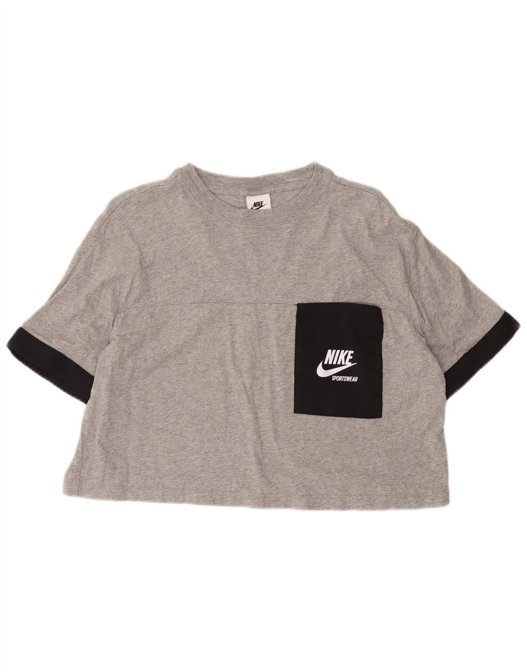 NIKE Dame Crop Graphic T-Shirt Top UK 14 Medium Grey Colourblock Bomuld
