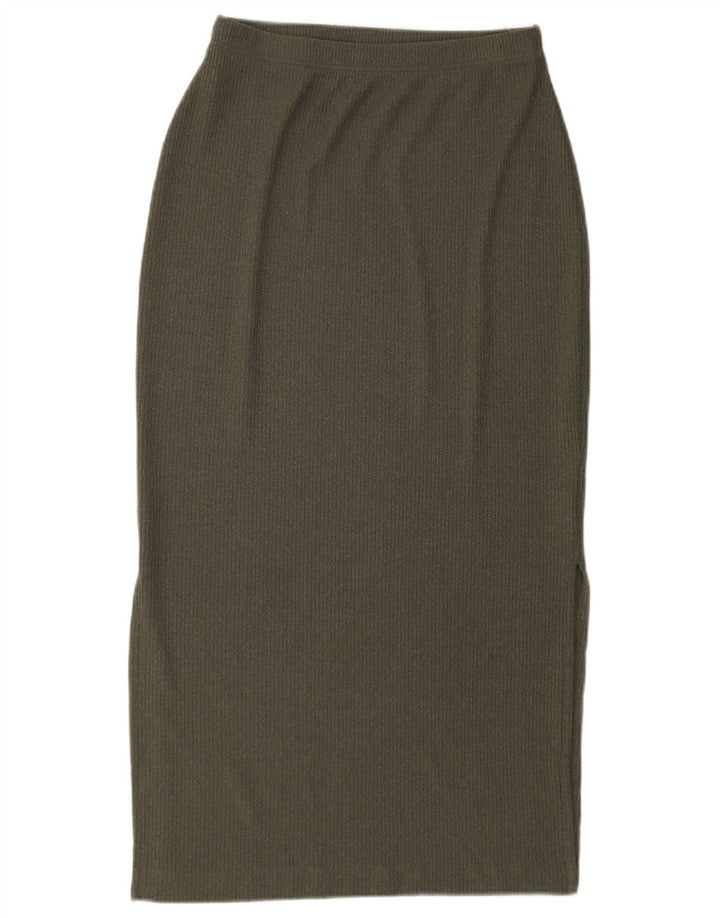 Marks & Spencer Damestrik midi-nederdel UK 12 Medium W28 Khaki Polyester