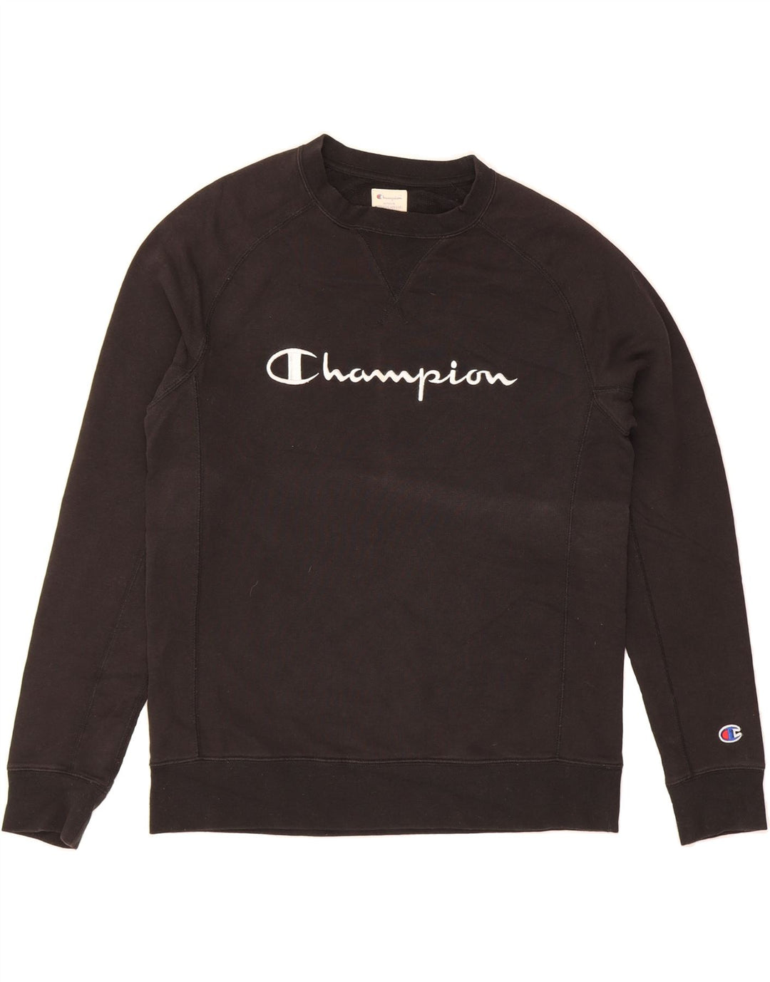 CHAMPION Mens Petit Graphic Sweatshirt Jumper Small Black Cotton Vintage Champion and Second-Hand Champion from Messina Hembry 