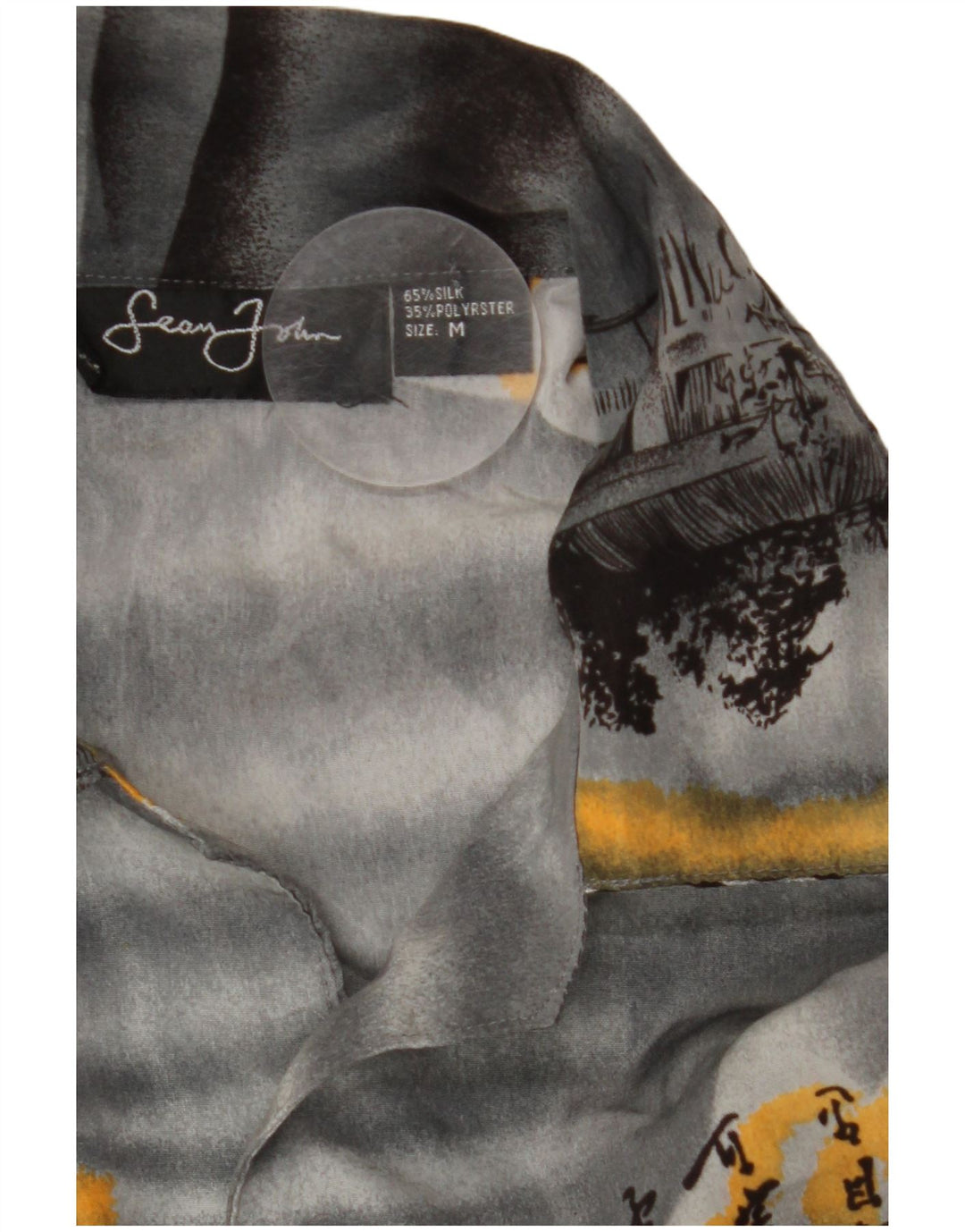 VINTAGE Herre grafisk kortærmet skjorte mellemgrå silke