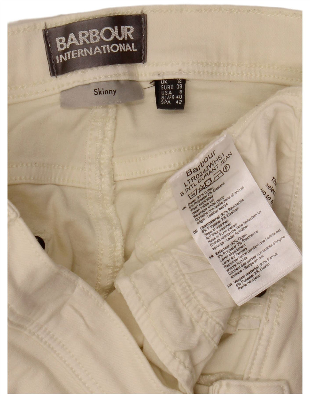 Barbour Dame Skinny Jeans UK 12 Medium W30 L27 Off White Bomuld