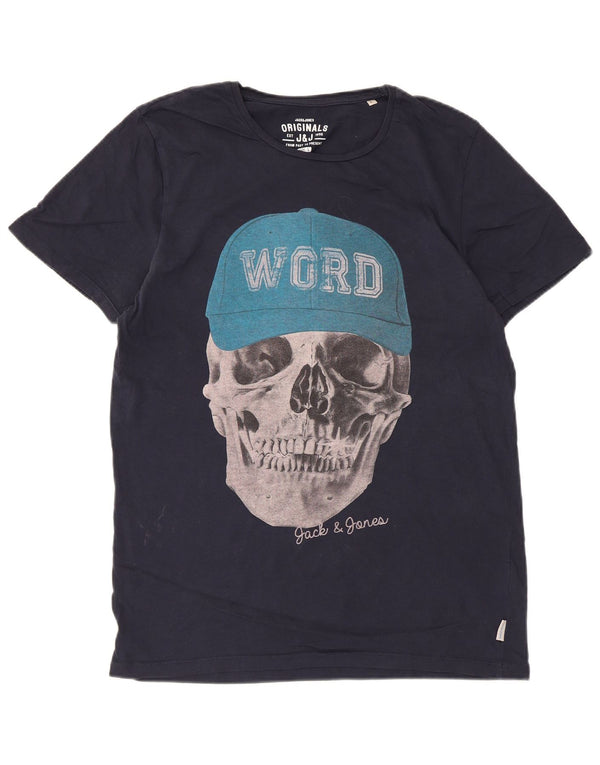 Jack & Jones Herre grafisk T-shirt Top Stor marineblå bomuld