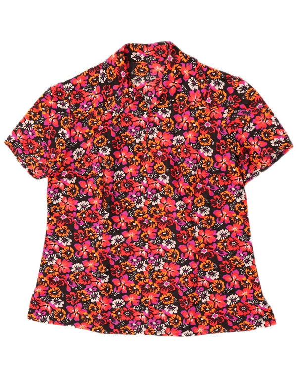 Vintage Dame Bluse Top UK 14 Large Red Floral