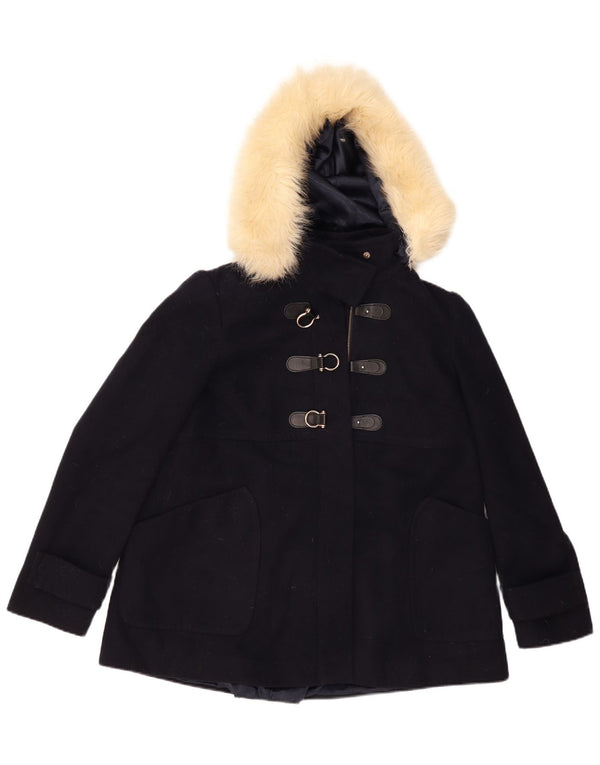 Topshop Womens Hooded Duffle Jacket UK 12 Medium Navy Blue