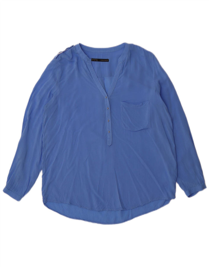 ZARA Womens Long Sleeve Blouse Top UK 16 Large Blue