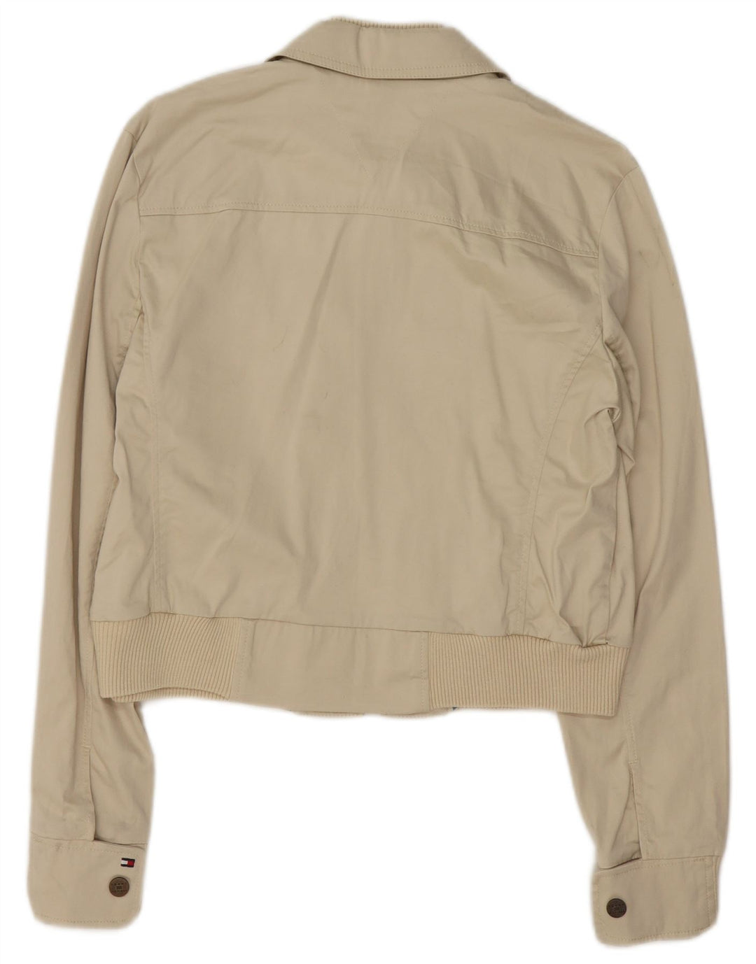 Tommy Hilfiger Dame Crop Bomber Jacket UK 16 Stor Beige Bomuld