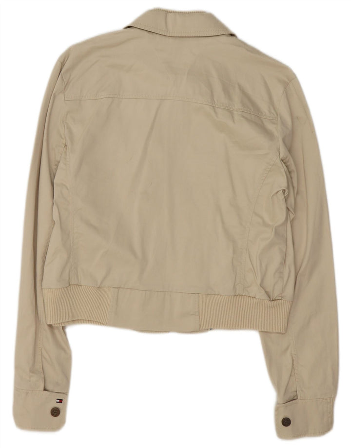 Tommy Hilfiger Dame Crop Bomber Jacket UK 16 Stor Beige Bomuld