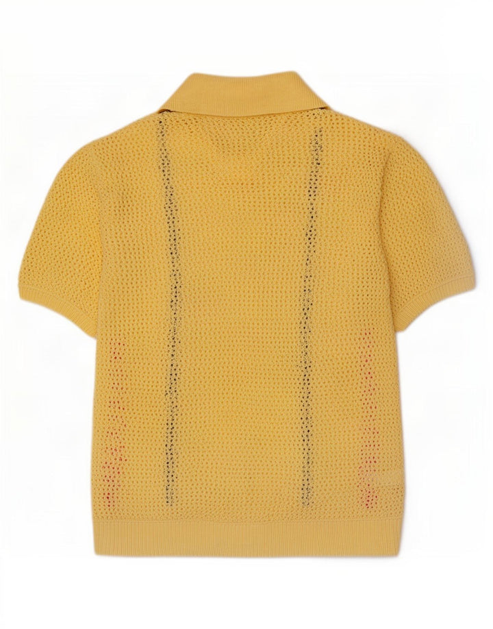 Zara Herre See Through Polo Neck Jumper Sweater Lille Gul Stribet