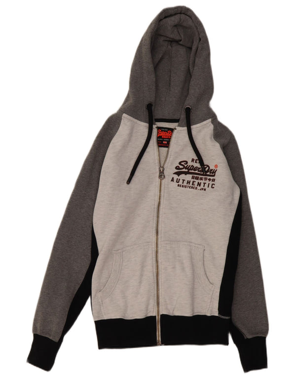 SUPERDRY Mens Graphic Zip Hoodie Sweater Small Grey Colourblock Cotton
