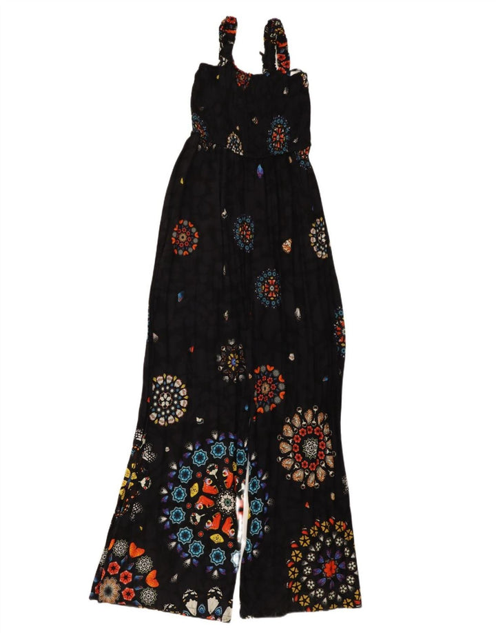 DESIGUAL Kvinder grafisk ærmeløs Jumpsuit UK 14 Large Black Floral