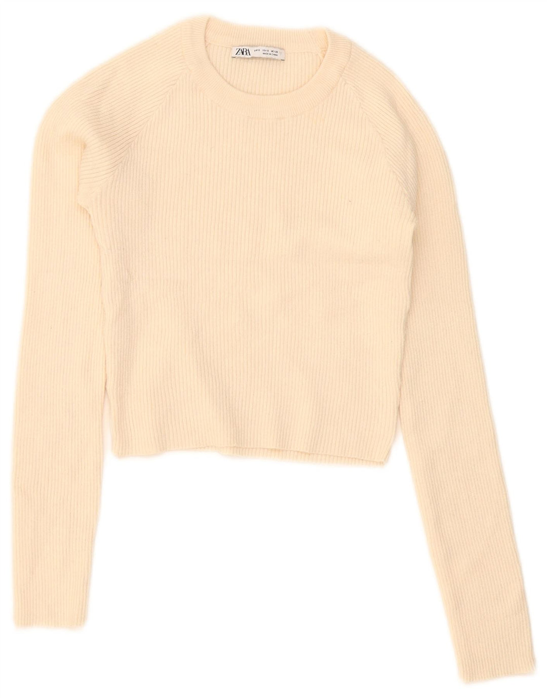 Zara Womens Crop Top Langærmet UK 8 Small Beige