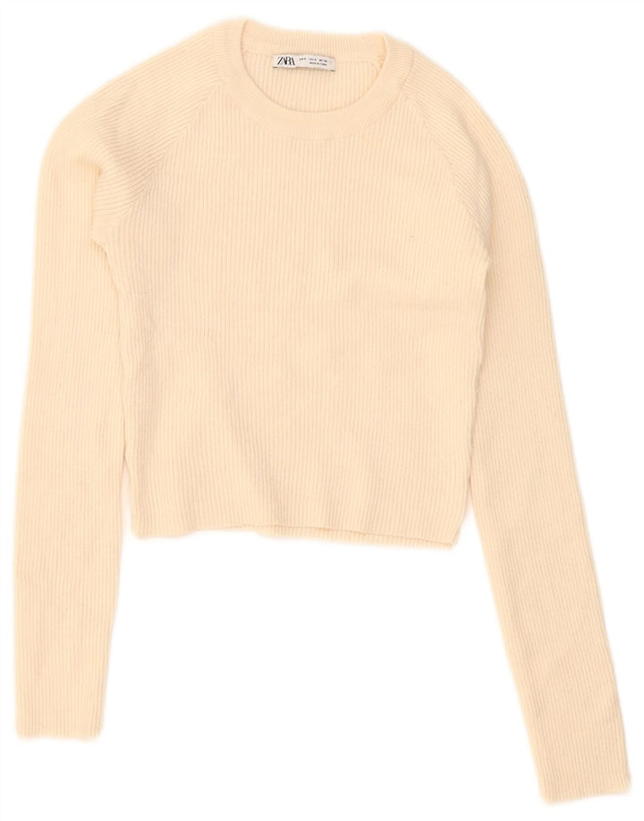 Zara Womens Crop Top Langærmet UK 8 Small Beige