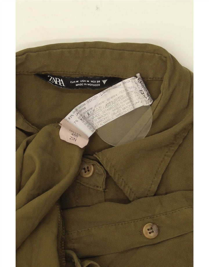 Zara skjortekjole til kvinder UK 12 Medium Khaki Viscose