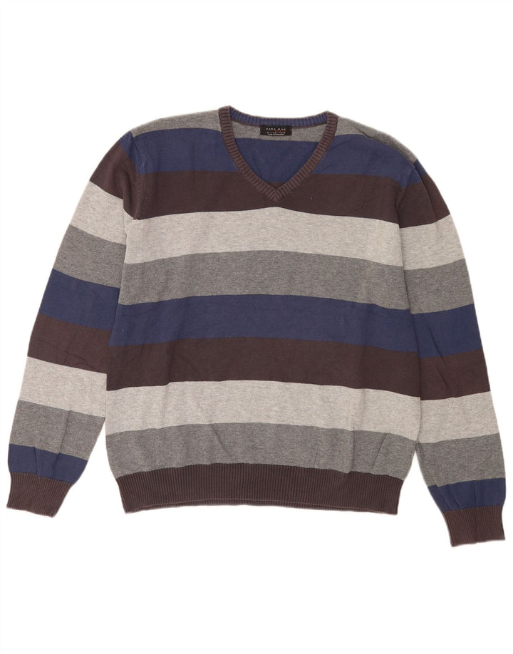 Zara Herre V-hals sweater Stor flerfarvet stribet bomuld