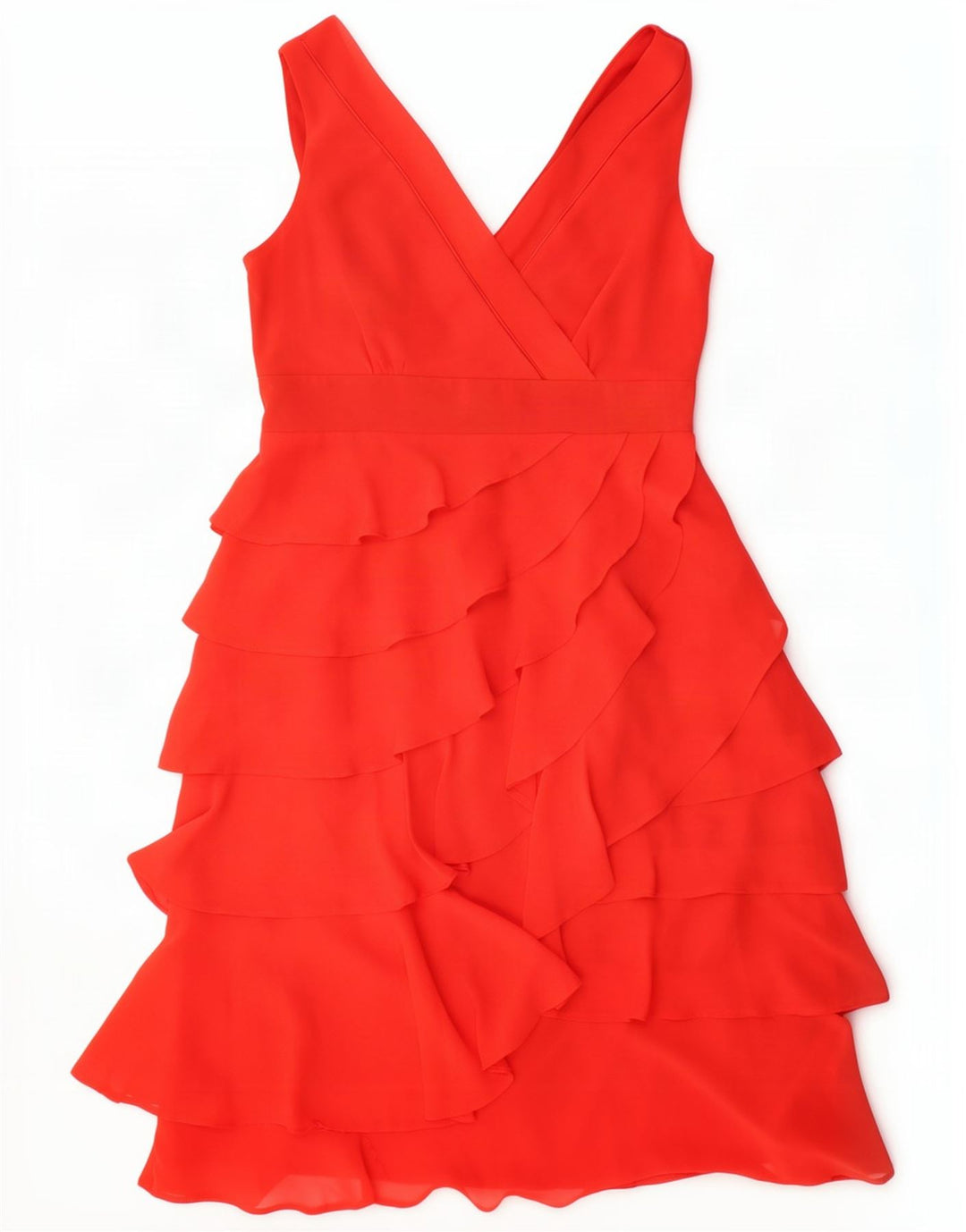 Debenhams Dame Petite Ærmeløs Tiered Dress UK 12 Medium Rød Polyester