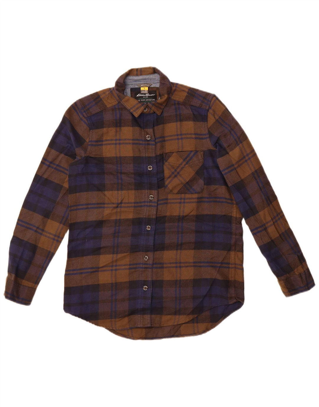 Eddie Bauer Dame Oversized flannel skjorte UK 6 XS brun ternet polyester