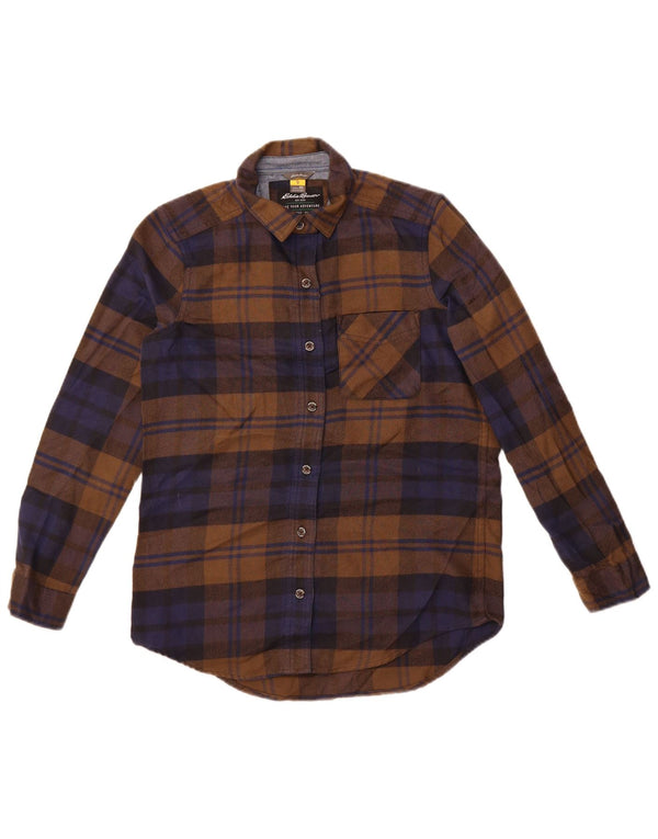 Eddie Bauer Dame Oversized flannel skjorte UK 6 XS brun ternet polyester