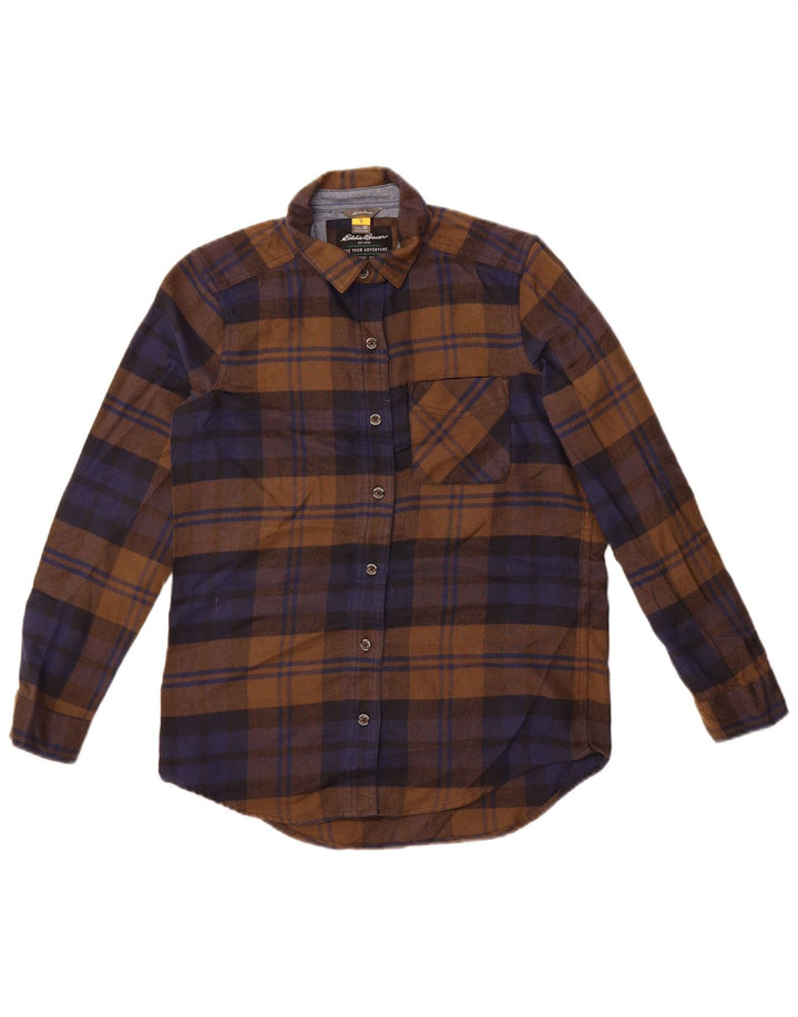 Eddie Bauer Dame Oversized flannel skjorte UK 6 XS brun ternet polyester