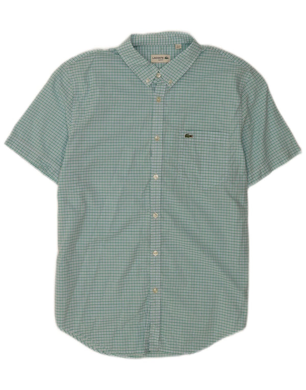 Lacoste Kortærmet Slim Fit Skjorte til mænd Størrelse 44 XL Turkis Gingham
