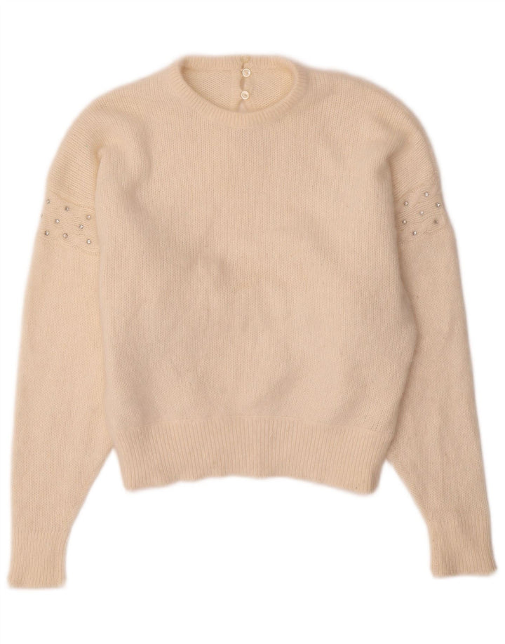 VINTAGE Dame sweater med rund hals DK 14 Medium Off White