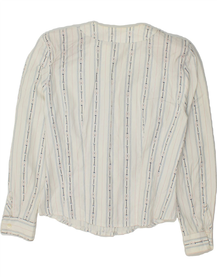 VINTAGE skjortebluse til kvinder UK 12 Medium hvid stribet bomuld