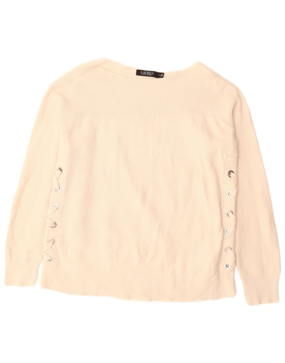 RALPH LAUREN Dame Boat Neck Jumper Sweater UK 12 Medium Beige Bomuld