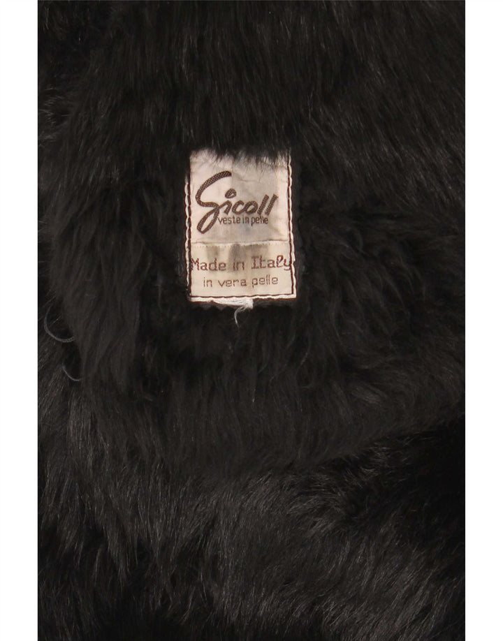 Vintage Dame Shearling Coat UK 12 Medium Black Læder