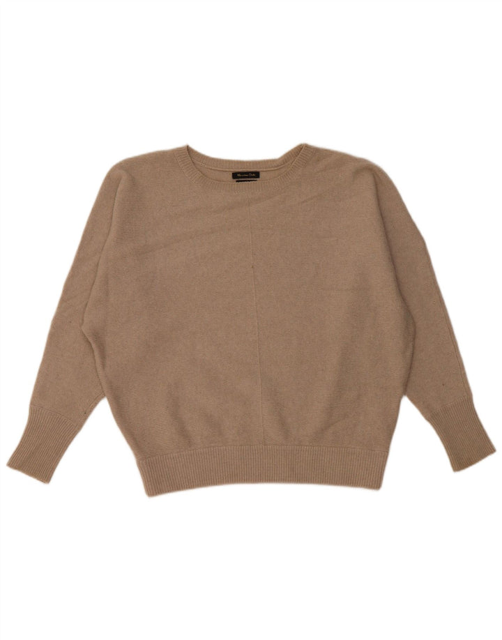 Massimo Dutti Dame Oversized Boat Neck Jumper Sweater UK 6 XS Beige Uld