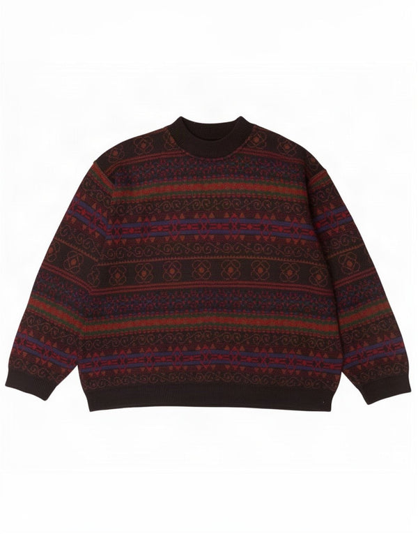 Vintage Herre Turtle Neck Jumper Sweater XL Flerfarvet Fair Isle Akryl