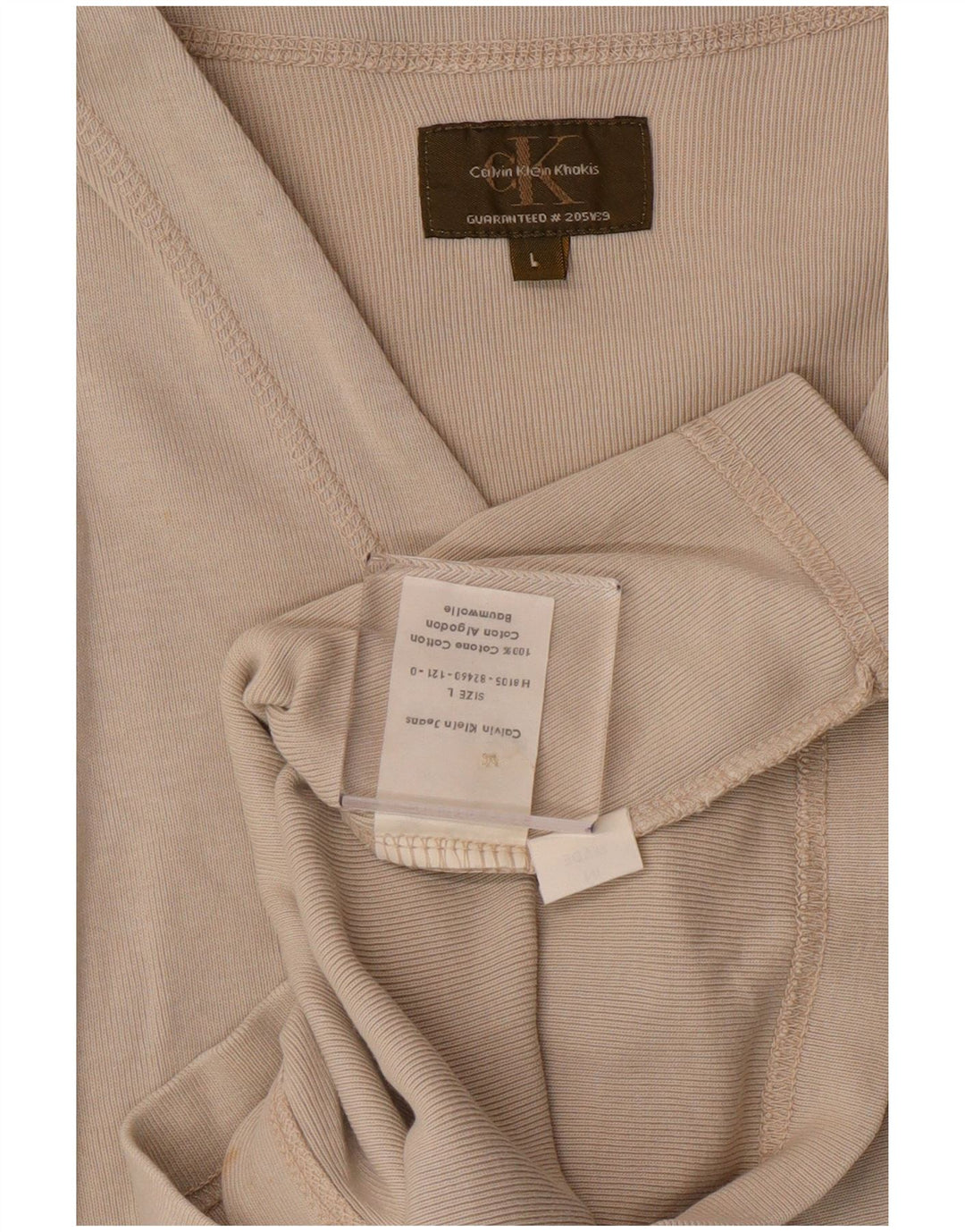 Calvin Klein Dame Crop Bluse Top UK 14 Stor Beige Bomuld