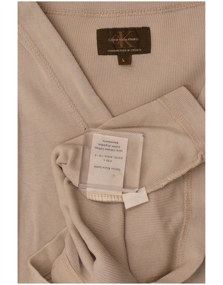 Calvin Klein Dame Crop Bluse Top UK 14 Stor Beige Bomuld